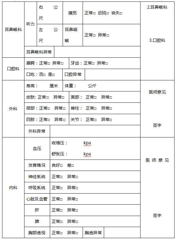 廣東專升本體檢表 廣東專升本體檢表
